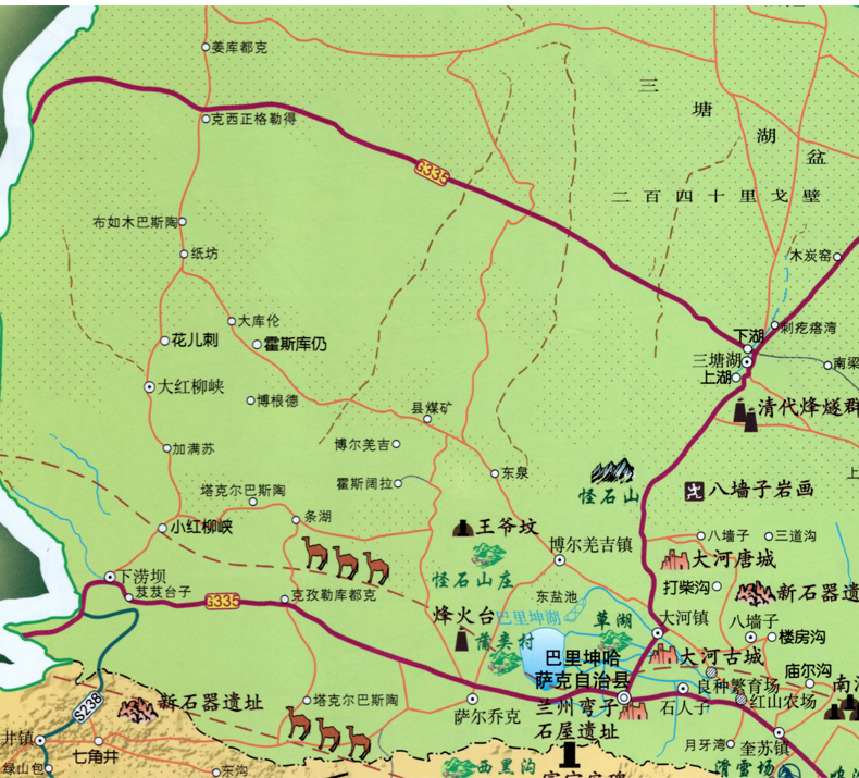 新版 哈密地图 新疆旅游地图 老爷庙口岸贸易点 伊州区,伊吾县,巴里坤