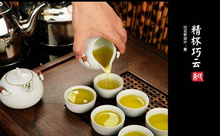 
                                        束氏 汝窑茶具套装 功夫茶具套装茶盘茶海茶具杯 茶具套装功夫茶 整套茶具 组合六 8头汝窑天青祥云黑檀大套组002783                