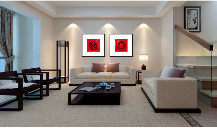 
                                        云图 现代中式装饰画客厅玄关招财送礼创意沙发背景墙有框画挂画 一套价ABC画面 70*70(胡桃木框)                