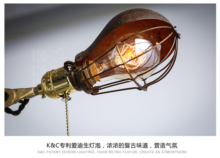 
                                        KC灯具 美式工业风LOFT创意铁艺复古长臂落地灯钓鱼落地灯 F3198C- 含A19灯泡                