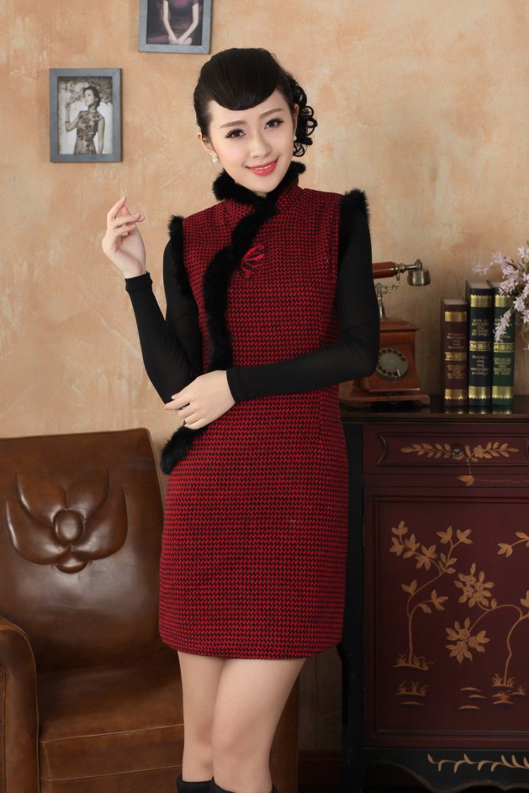 The frequency response, Ms. Tang cheongsam with autumn and winter clothes new retro improved tartan wool? rabbit hair collar cheongsam white 2XL pictures, price, brand platters! Elections are good character, the national distribution, so why buy now enjoy more preferential! Health