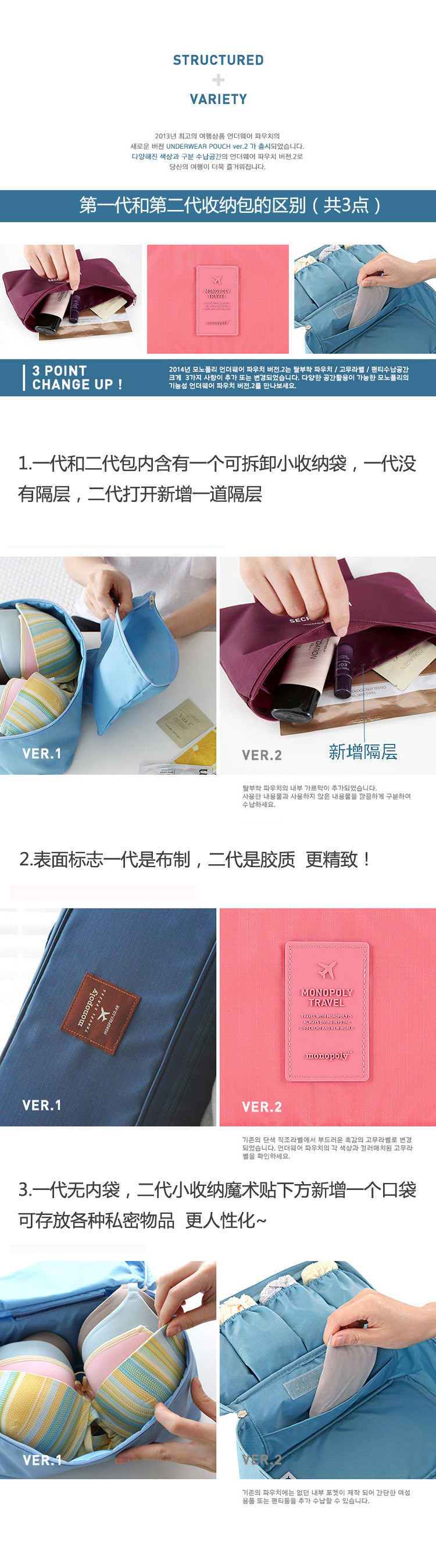 
                                        中跃 旅行收纳包 防水多功能内衣收纳包 出差化妆包 二代-粉色                