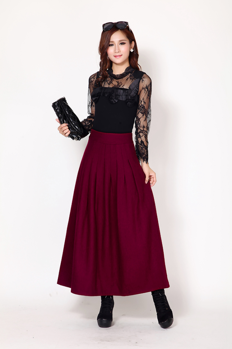 芮婕服装店*2014秋冬新款大码修身显瘦毛呢裙子半身裙中长百褶裙女长裙 灰色 XXL