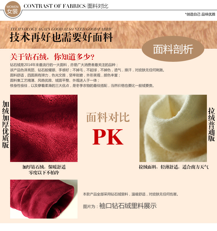 曼陀丽 2015秋冬新款女装 韩版百搭加绒加厚打底衫高领长袖蕾丝雪纺衫女809 杏色 S