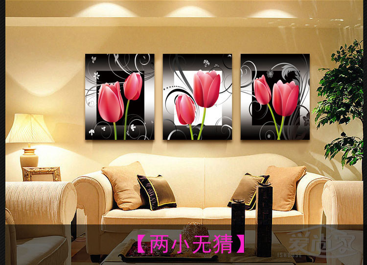 
                                        美美爱 现代壁画客厅装饰画简约无框画水晶金色年华挂画餐厅  25mm环保板 水晶膜 透明花百年好合三联 50*70CM                