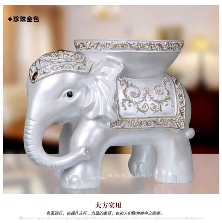 
                                        雅尊 大象换鞋凳子欧式客厅创意招财工艺品开业高档树脂摆件家居装饰品 仿胡桃木一对                
