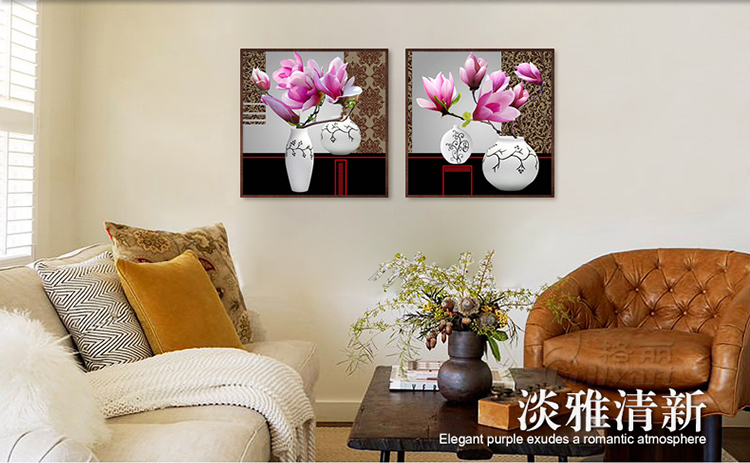 
                                        格丽 客厅装饰画有框现代简约餐厅壁画沙发背景墙画家居装饰品三联组合拼套花卉挂画 粉紫玉兰花 粉紫玉兰花双联 60*60cm                