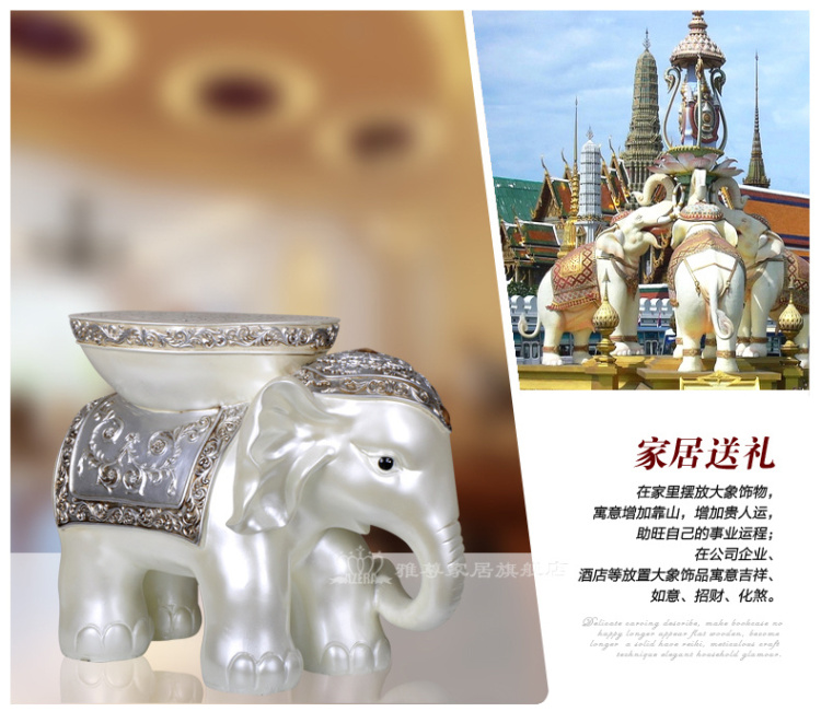 
                                        雅尊 大象换鞋凳子欧式客厅创意招财工艺品开业高档树脂摆件家居装饰品 仿胡桃木一对                