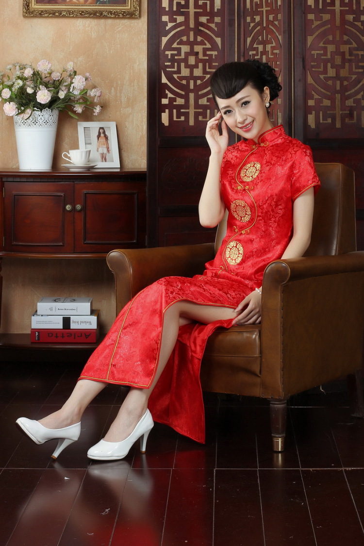 The frequency response, Ms. Tang cheongsam dress with a collar damask long cheongsam dress dresses red 3XL pictures, price, brand platters! Elections are good character, the national distribution, so why buy now enjoy more preferential! Health
