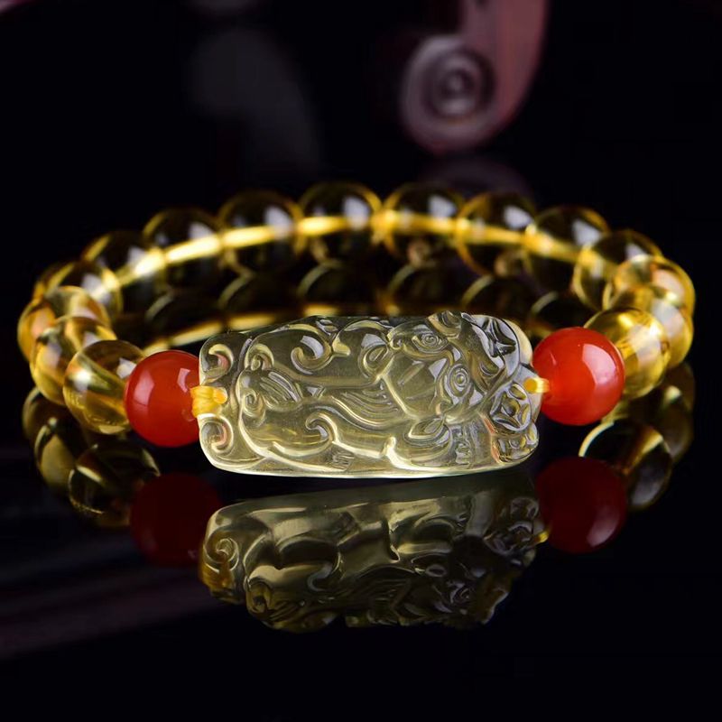 馨佑天然开光黄水晶貔貅手链 配红玛瑙男女款手链手串精美时尚 珠子