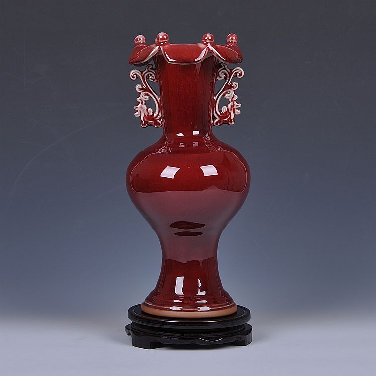 
                                                                                陶之念 景德镇陶瓷器 钧瓷仿古花瓶 家居摆设装饰工艺品摆件 双耳反口瓶                 