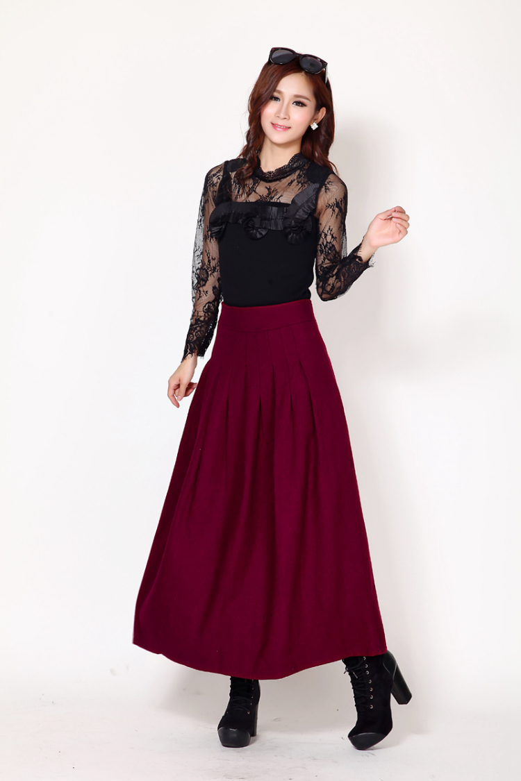芮婕服装店*2014秋冬新款大码修身显瘦毛呢裙子半身裙中长百褶裙女长裙 灰色 XXL