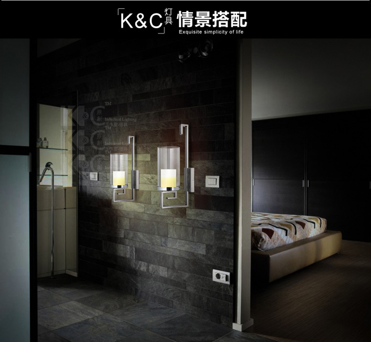 KC灯具现代简约酒店咖啡厅餐厅走廊客厅床头创意铁艺蜡烛玻璃壁灯 KC-MB1326-1含LED黄光灯泡