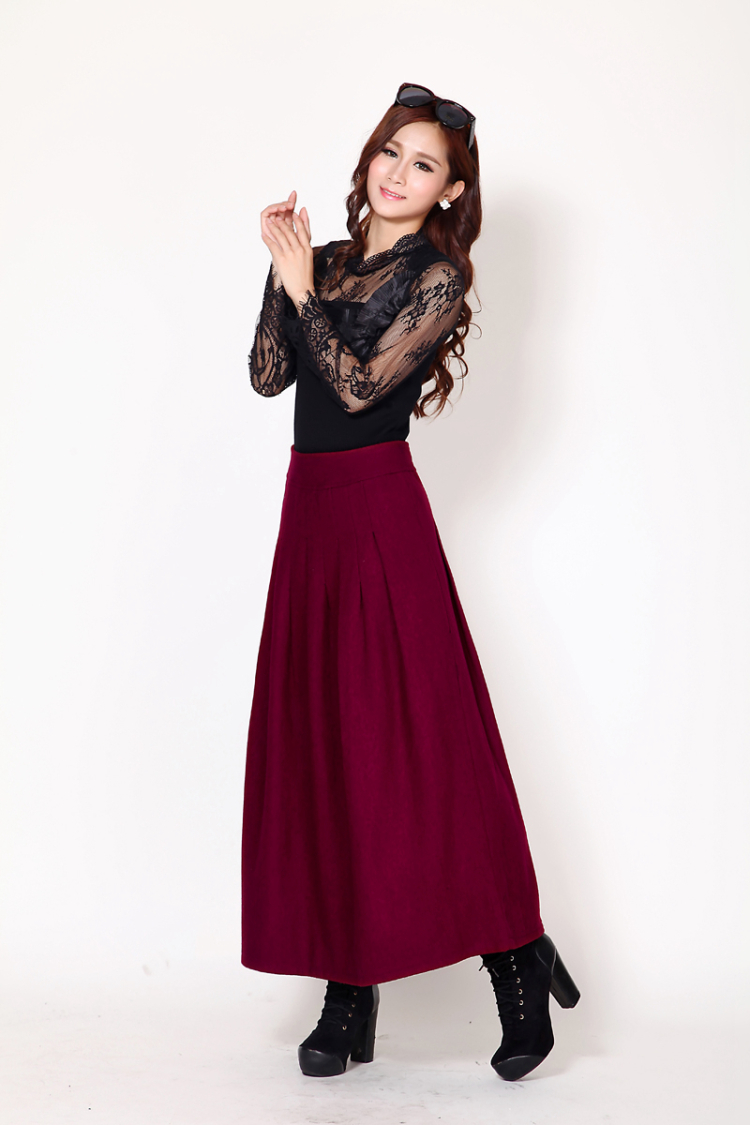 芮婕服装店*2014秋冬新款大码修身显瘦毛呢裙子半身裙中长百褶裙女长裙 灰色 XXL