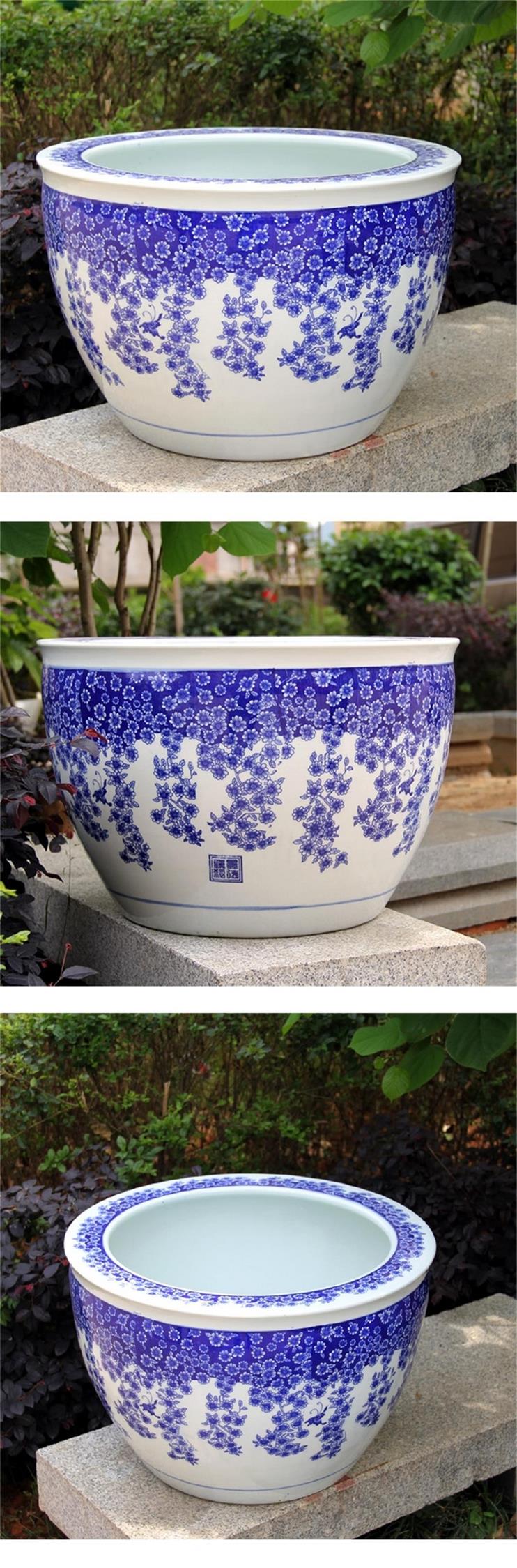 
                                        垒鑫陶瓷 景德镇陶瓷鱼缸 青花瓷风水缸睡莲碗莲缸乌龟缸 大号金鱼缸荷花缸 蝶恋花 大号直径63CM左右                