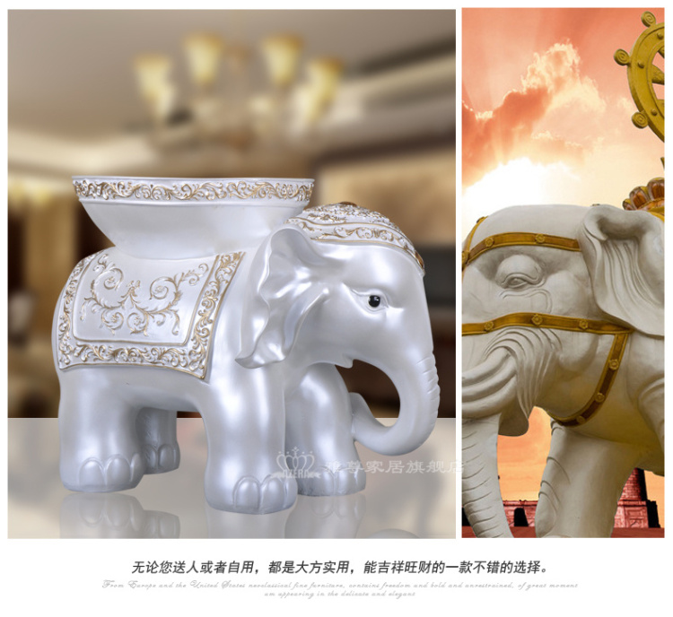 
                                        雅尊 大象换鞋凳子欧式客厅创意招财工艺品开业高档树脂摆件家居装饰品 仿胡桃木一对                