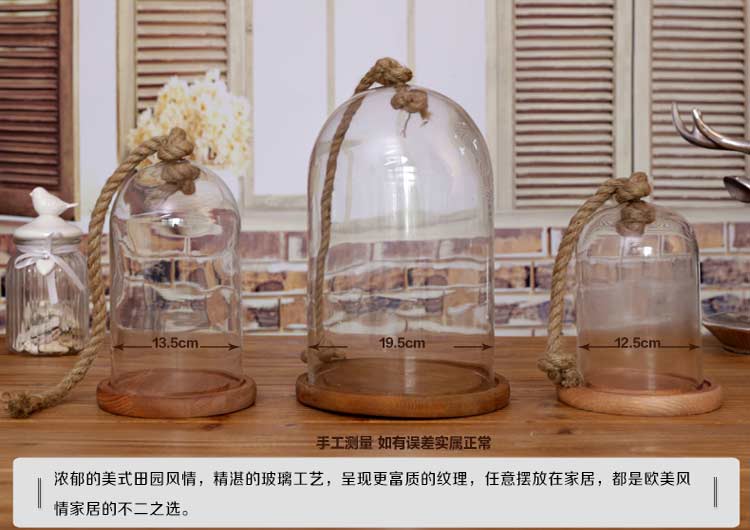 橡树庄园 美式乡村透明木底玻璃罐 实木托盘玻璃罩摆件家居装饰品 小号玻璃罩+兔兔储蓄罐