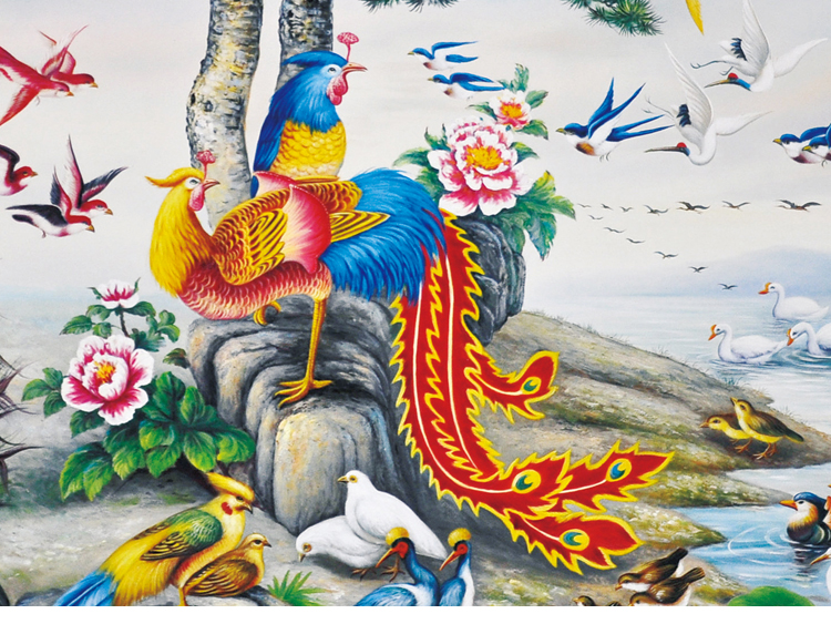 韵悦 百鸟朝凤图花鸟画客厅沙发背景墙装饰画中式百鸟图挂画百子图