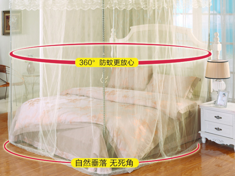 
                                        洛寐蚊帐 三开门落地 加粗加厚支架方顶学生宫廷公主蚊帐 简约三开门白色--22mm 1.5m床                