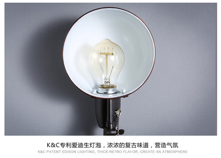 
                                        【kc灯具】北欧创意壁灯loft复古老式墙壁灯饰餐厅咖啡馆壁灯 赠A19-4W灯泡                