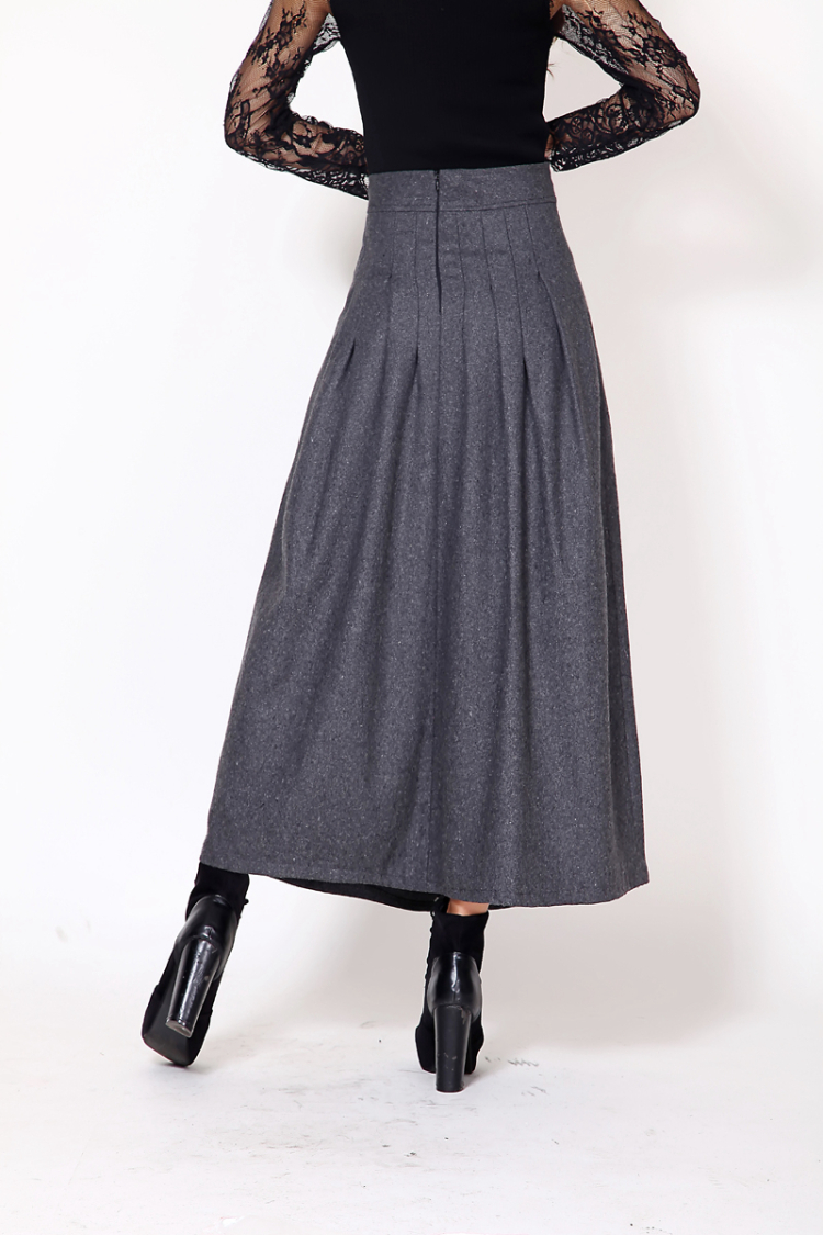 芮婕服装店*2014秋冬新款大码修身显瘦毛呢裙子半身裙中长百褶裙女长裙 灰色 XXL