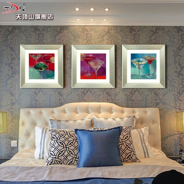 
                                        天顶山 现代简约抽象画地中海挂画客厅装饰画欧式沙发背景墙壁画卧室餐厅墙画风景有框三联画油画 地中海风情三联 68*68cm                