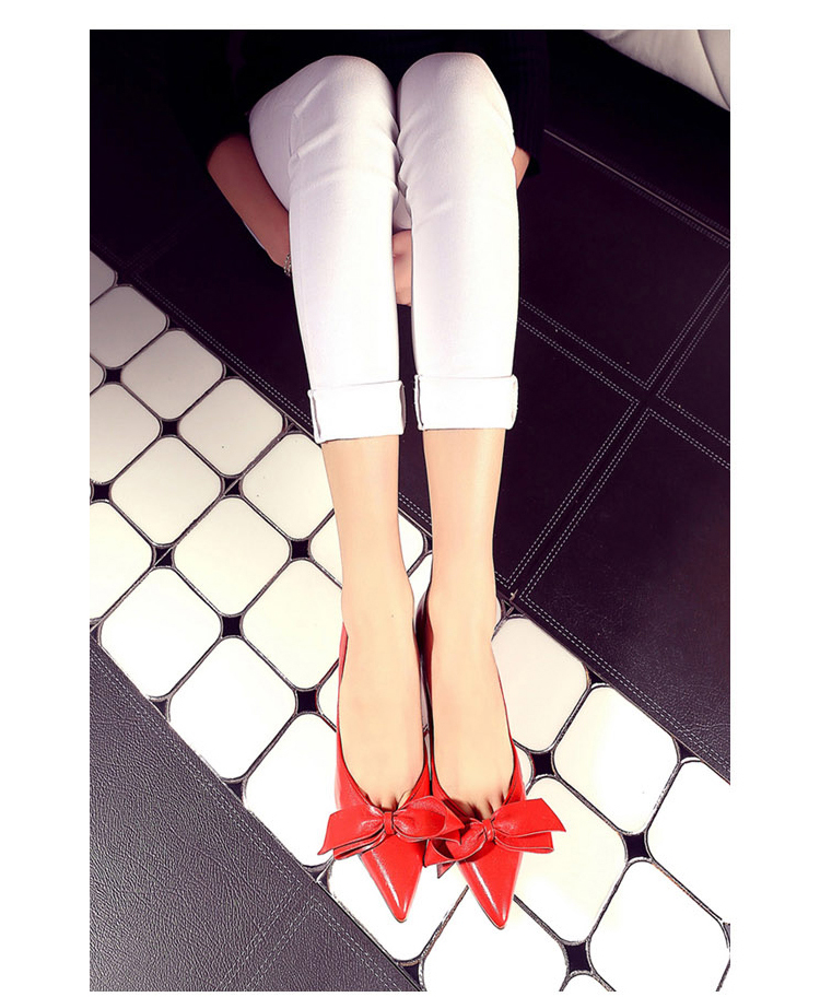 蝴蝶结装饰尖头鞋高跟鞋甜美女皮鞋 h16 红色 39