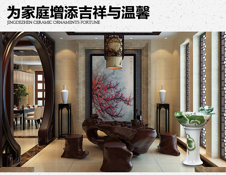 
                                        兆宏 景德镇陶瓷器 流水青蛙双荷叶 办公室风水摆件 工艺品摆设 流水青蛙双荷叶                