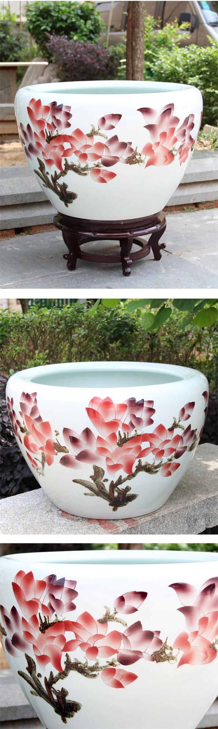 
                                        垒鑫陶瓷 景德镇陶瓷鱼缸 青花瓷风水缸睡莲碗莲缸乌龟缸 大号金鱼缸荷花缸 蝶恋花 大号直径63CM左右                