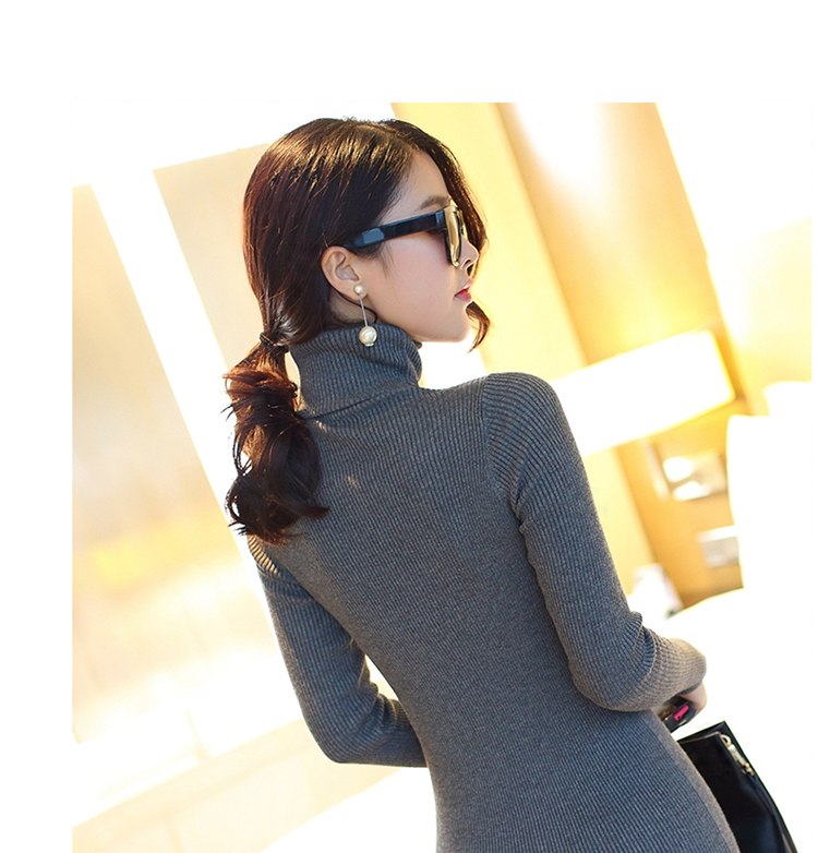 XIAO萌妹秋冬新款厚女式打底裙秋冬针织衫包臀高领毛衣女连衣裙女裙潮8560 黑色