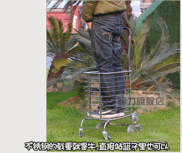 悍力 加大轮 家用不锈钢爬楼购物车折叠便携式买菜车手拉车超市推车 PU轴承轮 *八轮款-送绳子内袋