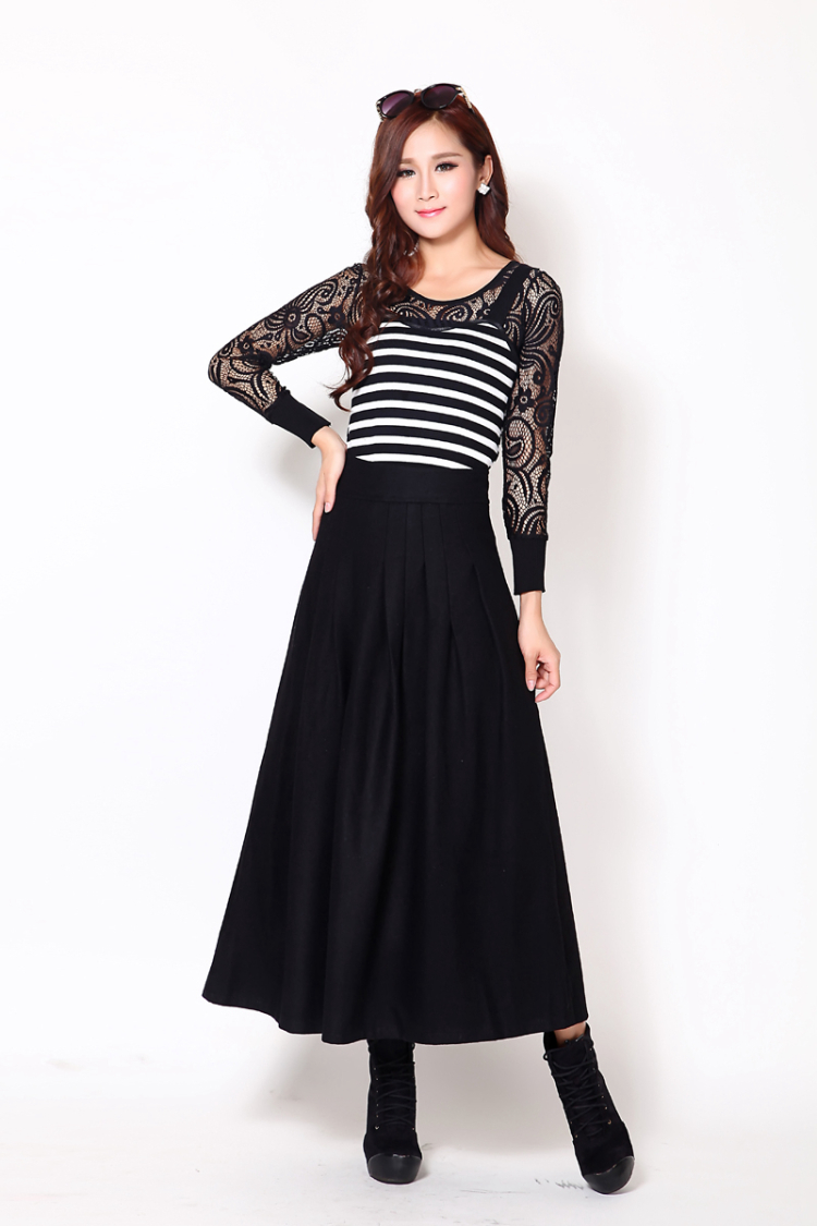 芮婕服装店*2014秋冬新款大码修身显瘦毛呢裙子半身裙中长百褶裙女长裙 灰色 XXL