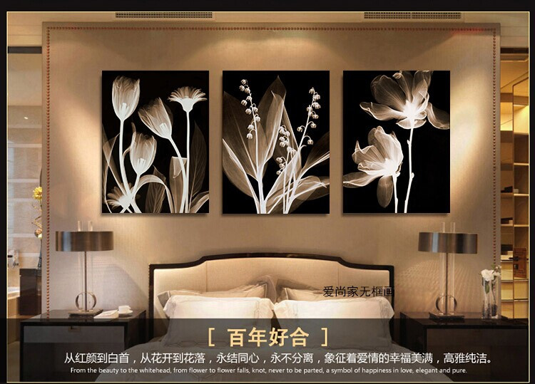 
                                        美美爱 现代壁画客厅装饰画简约无框画水晶金色年华挂画餐厅  25mm环保板 水晶膜 透明花百年好合三联 50*70CM                