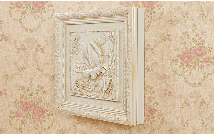 
                                        冬进 树脂立体浮雕画欧式电表箱推拉式液压挂画电盒子装饰画滑轮移动遮挡画 玫瑰彩色仿古金 长50*高50向左推                