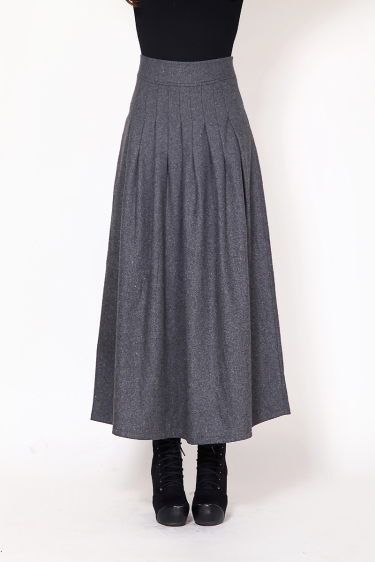 芮婕服装店*2014秋冬新款大码修身显瘦毛呢裙子半身裙中长百褶裙女长裙 灰色 XXL