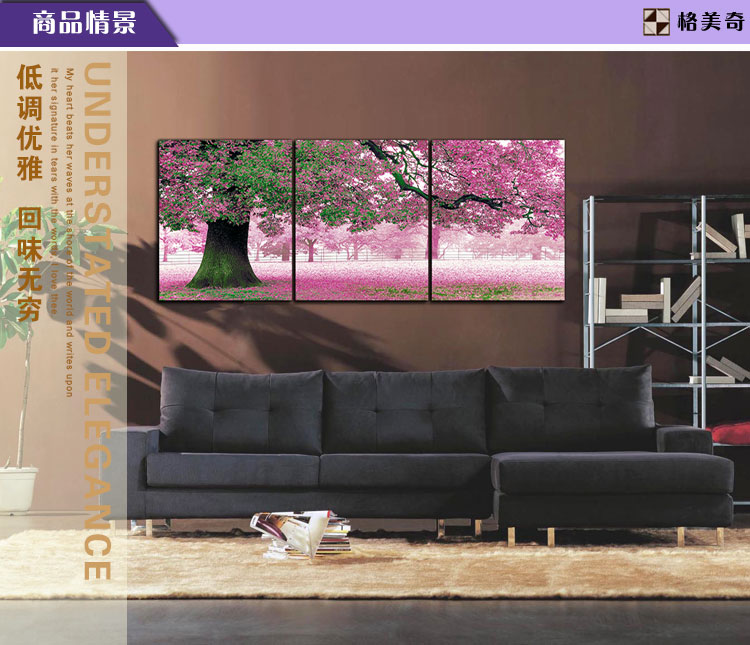 格美奇大韩烤瓷水晶客厅装饰画现代沙发背景墙三联无框画餐厅挂画壁画 W79玫瑰花语 70*70整套价(水晶)