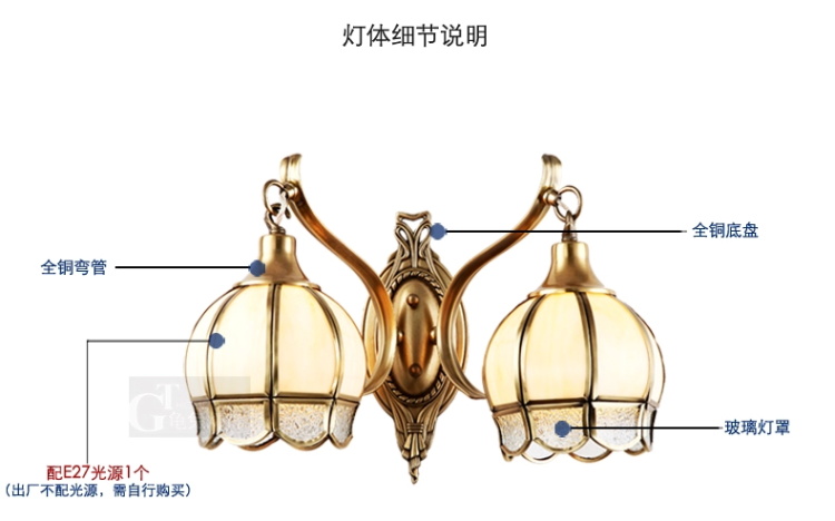 壁灯全铜欧式 美式田园地中海简约床头灯卧室书房双头壁灯NB8402(b)