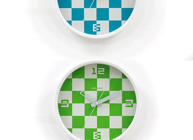 
                                        GeekCook钟国创意非空非白棋盘钟艺术时钟客厅 简约 静音金属挂钟 红面白框                