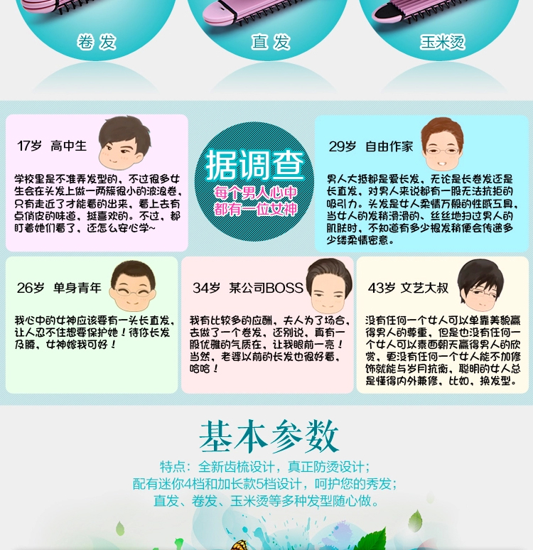 三用陶瓷电卷发棒 玉米烫发器 拉直板 夹板  熨板不伤发直卷两用 创意情人节礼物送女友 粉红色