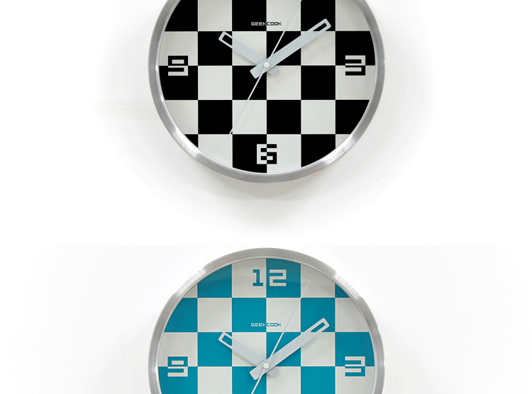 
                                        GeekCook钟国创意非空非白棋盘钟艺术时钟客厅 简约 静音金属挂钟 红面白框                