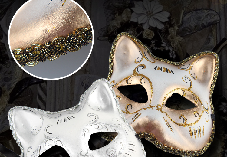 
                                        仕彩 万圣节威尼斯面具 纸浆彩绘面具 欧式脸谱 情侣面具 银色猫脸                