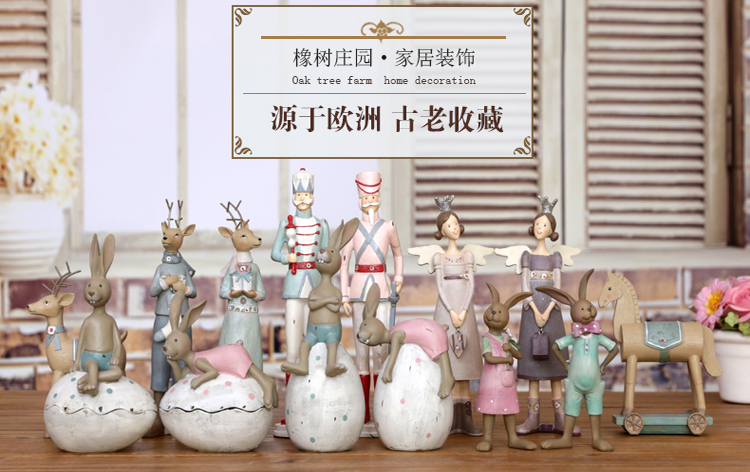 橡树庄园家居饰品树脂圣诞节创意结婚礼物彩绘木质梅花鹿装饰摆件 特洛伊木马1013807