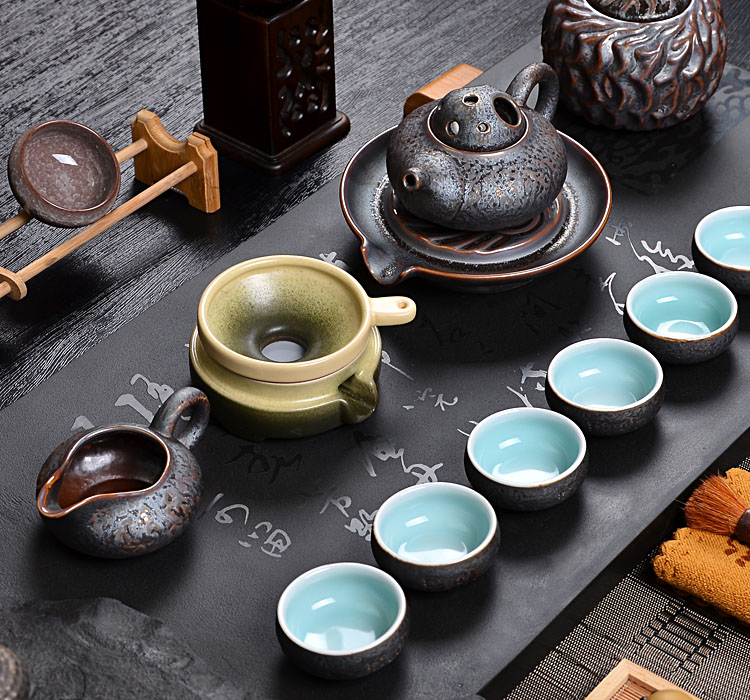 言合说茶具 黑金石茶盘陶瓷茶具整套套装 功夫茶台 滦金铁锈釉茶具套装 滦金尊者套装