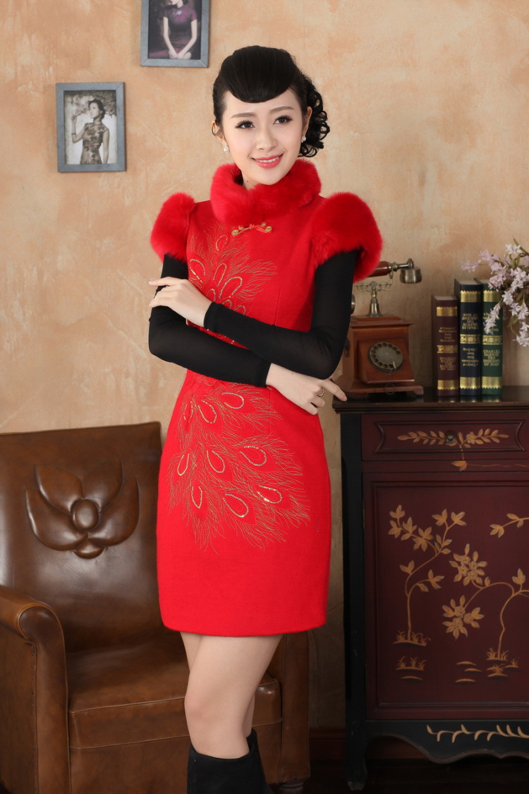 The frequency response, Ms. Tang cheongsam with autumn and winter clothes new retro improved wool? rabbit hair collar embroidery cheongsam red 2 XL pictures, price, brand platters! Elections are good character, the national distribution, so why buy now enjoy more preferential! Health