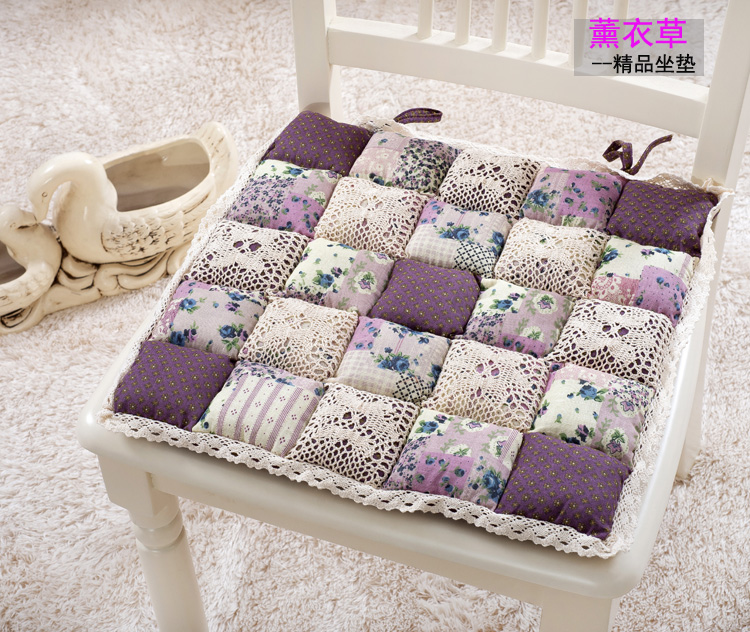慢家居日韩全棉加厚碎花坐垫椅垫42*42CM 薰衣草