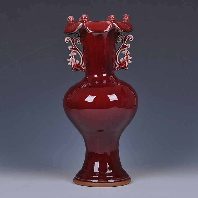 
                                                                                陶之念 景德镇陶瓷器 钧瓷仿古花瓶 家居摆设装饰工艺品摆件 双耳反口瓶                 