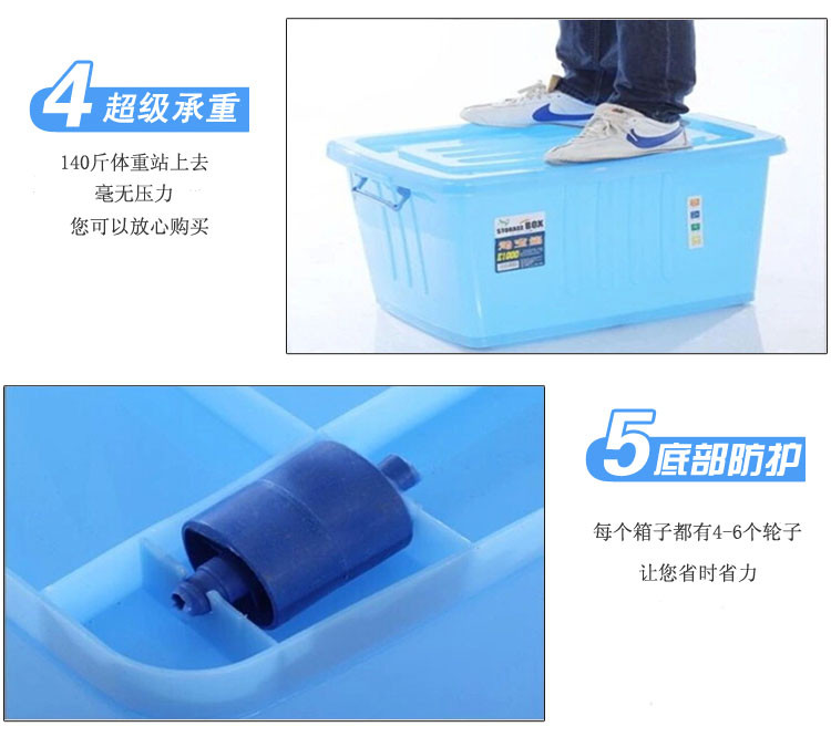 柳叶LIUYE 特大号收纳箱 整理箱E蓝色 衣物储物箱 塑料箱子 收纳箱包邮 蓝色(特大号80L)