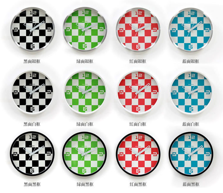 
                                        GeekCook钟国创意非空非白棋盘钟艺术时钟客厅 简约 静音金属挂钟 红面白框                