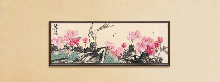 室全室美现代客厅简约大幅大厅书法字画中式中国壁画挂画实木有框画古代名人名画花卉百花红 宋雨贵等人合作盛世才有百花红 60*160cm/幅
