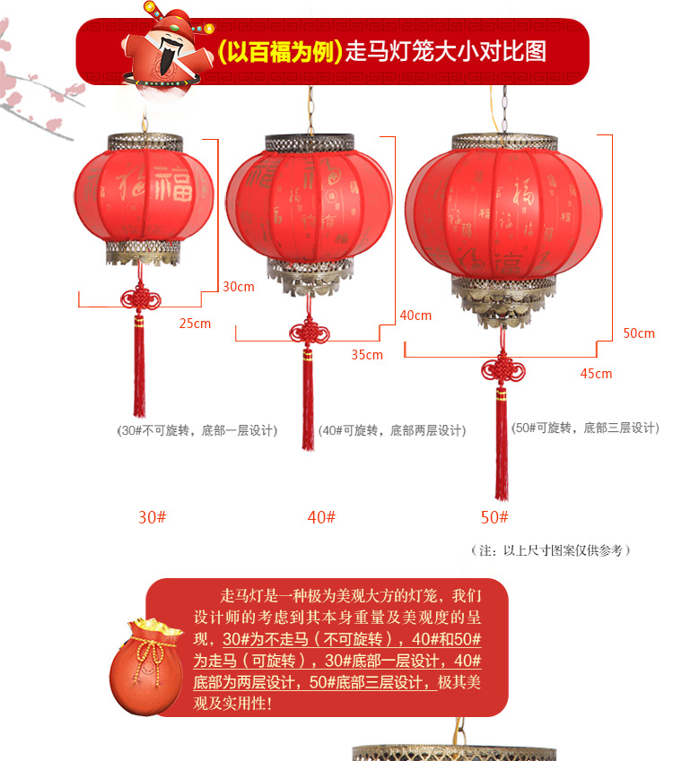 诺琪 金梅款大红灯笼走马灯 新年国庆节中秋节日元宵装饰 中式吊灯过道灯走廊灯阳台 节庆饰品 40#可旋转